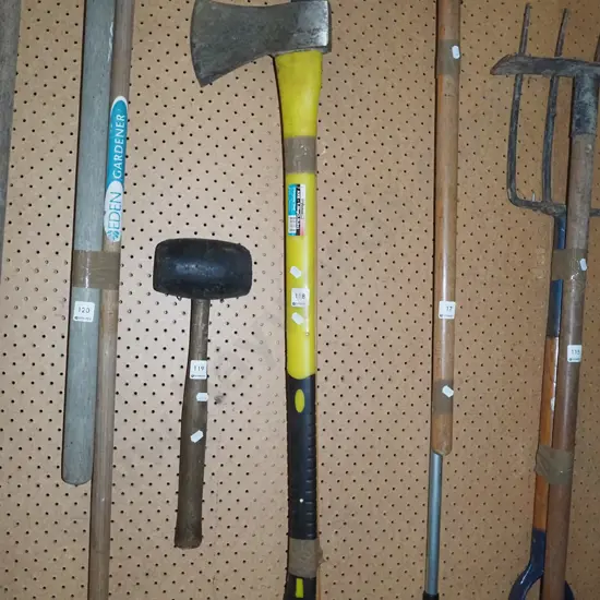 plastic handled axe, grubber