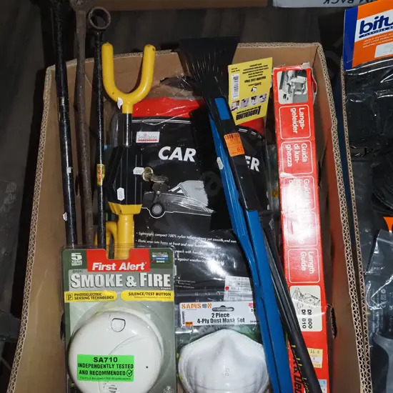 box; car steering wheel lock, car cover, ice scraper etc