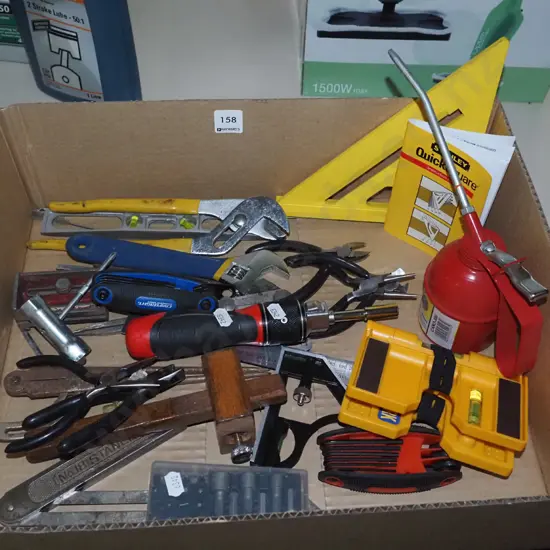 box; crescents, screwdrivers, builder's square, allen keys etc