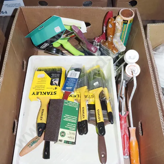 box; painters accessories, trays, rollers etc