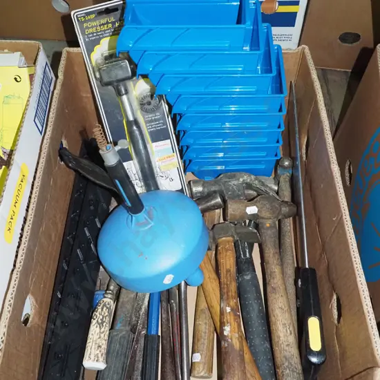 box; hammers, drain unblocker etc