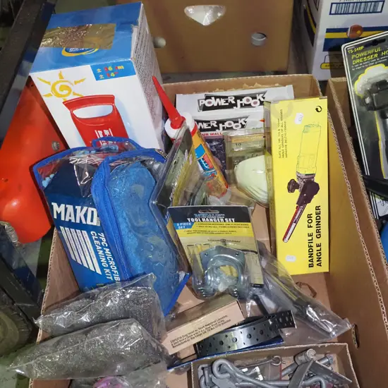 box; hand pump, tool hanger hooks, bandfile angle grinder etc