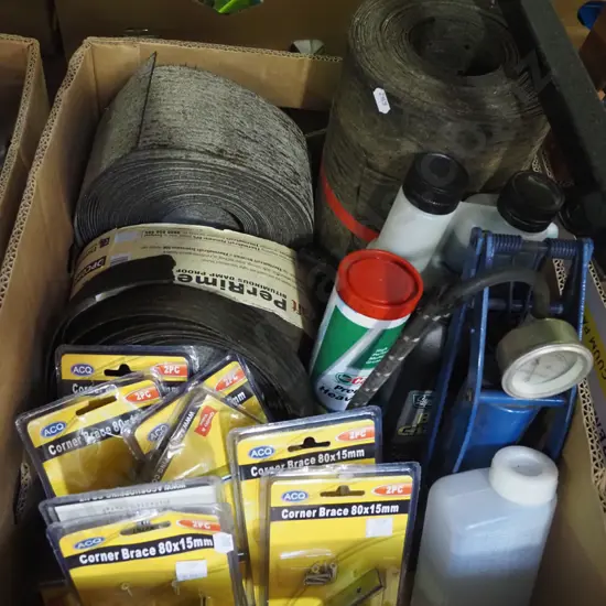 box; malphoid,  2 stroke oil, corner braces etc