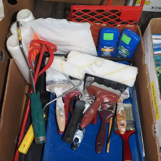 box; painters gear, trays, brushes, roller setc