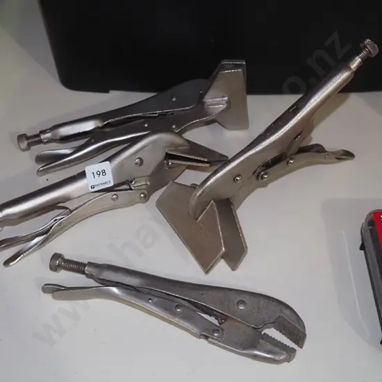 vice grips, 3 pairs of locking sheet metal clamps