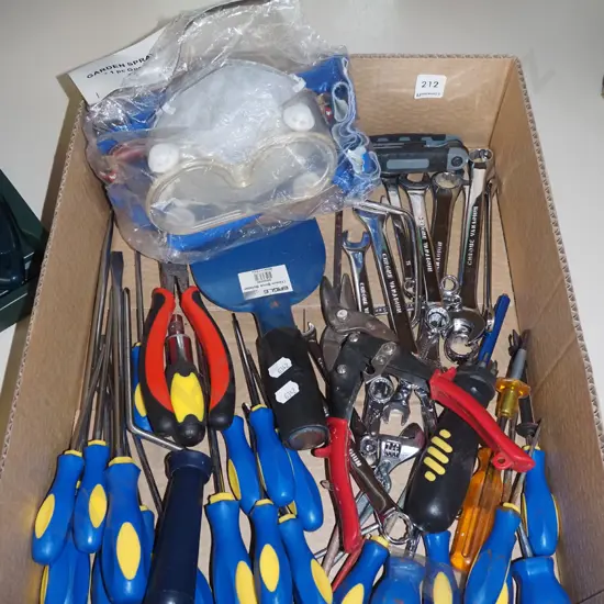 box; cold chisels, wrenches, screwdriver etc