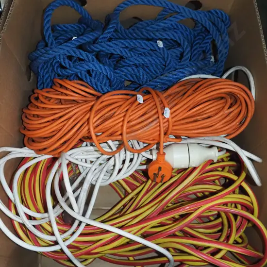 box; rope, extension cords