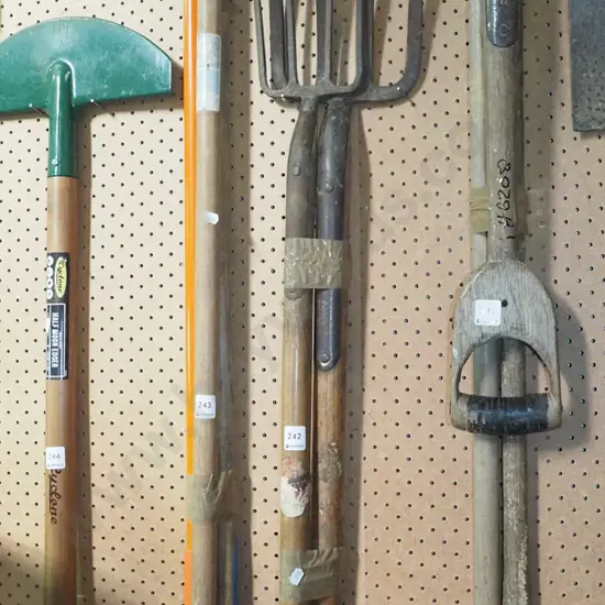 2x vintage wooden handled garden forks