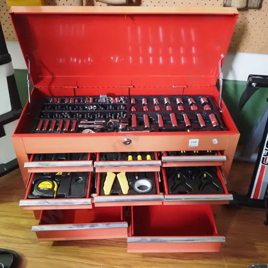 10 drawer lift up workshop chest with tools - key in office - some fading to  outside