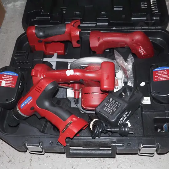 Arlec Enforcer battery powered tool set; sander, jigsaw, saw, drill - 2 batteries and  1 charger