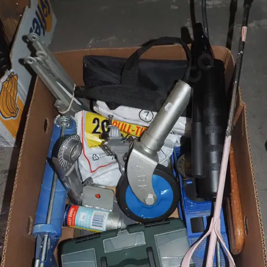 box; jockey wheel, caulking gun, foot pump etc