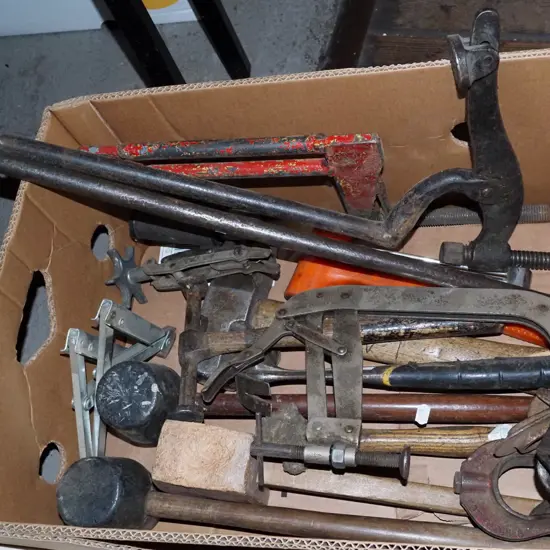 box; hammers, wrecking bars, clamps, valve spring clamp etc