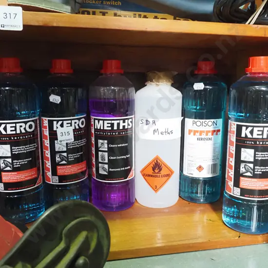 bottles of kerosene and methylated spirits