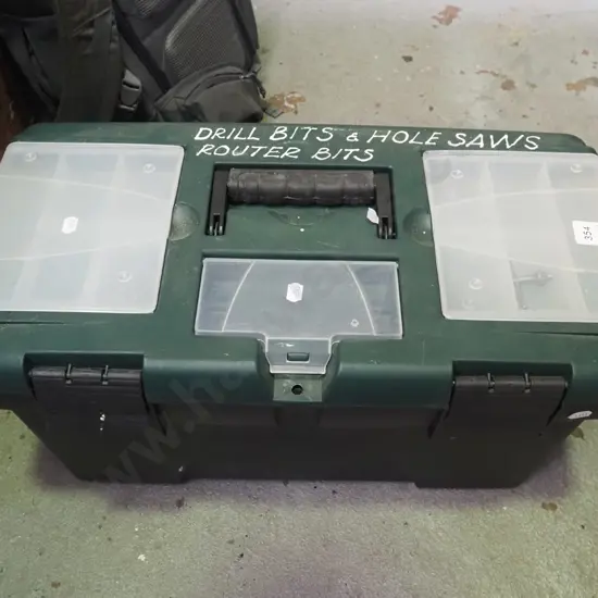 green and black plastic tool box