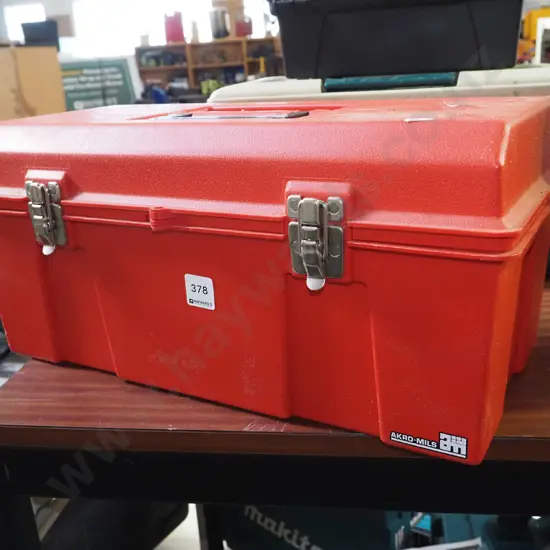 red plastic tool box