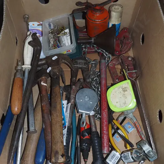 box; wire strainers, hammers, oiler etc