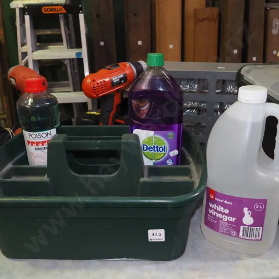 tool tray, kerosene, vinegar, Dettol