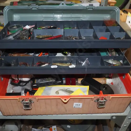 tackle box and  contents; lures, hooks etc