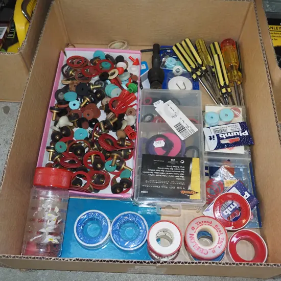 box; washers, plumbers tape etc