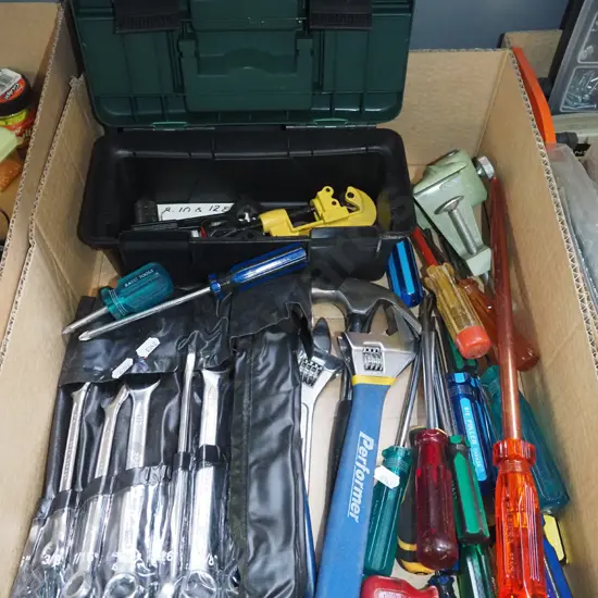box; open end ring spanners, crescents, screwdriver setc