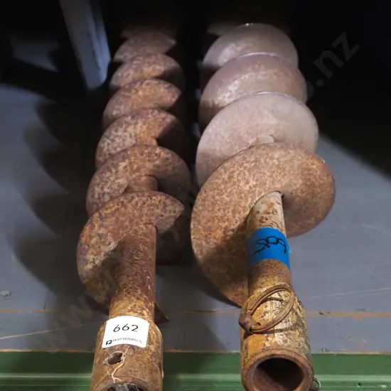 2x rusty post hole auger bits