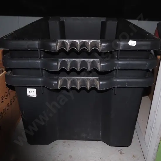 3x black plastic tubs