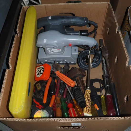 box; screwdrivers, orbital sanders etc