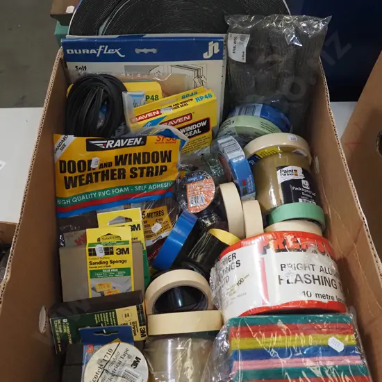 box; various tapes, scouring pads etc