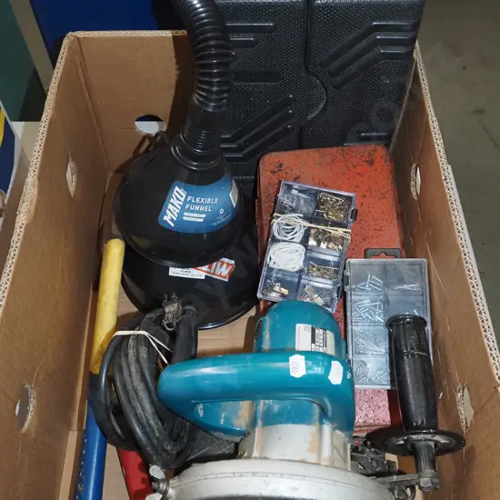 box; funnels, skilsaw, hatchet etc