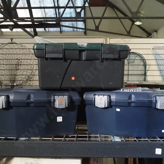 3x black plastic tool boxes - red dots