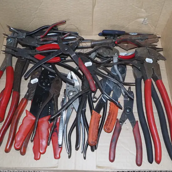 box; pliers, wire strippers etc