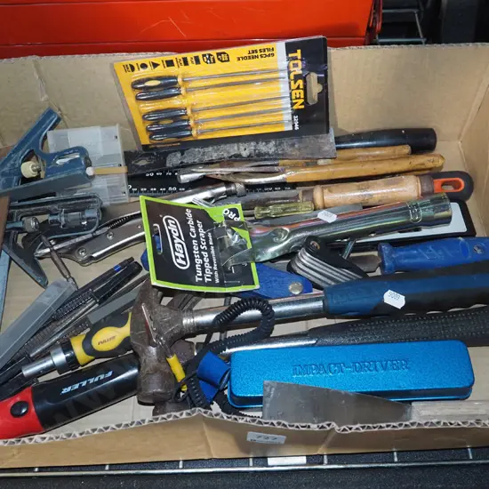 box; hammers, impact driver, vice grips etc