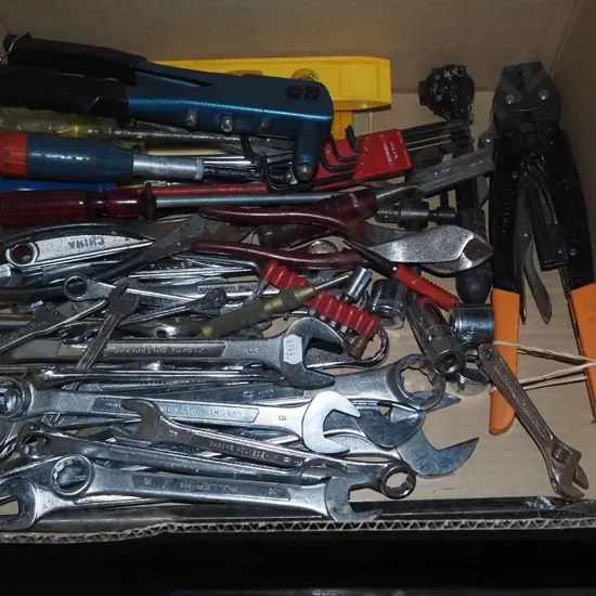 box; allen keys, pop rivetter, spanners etc