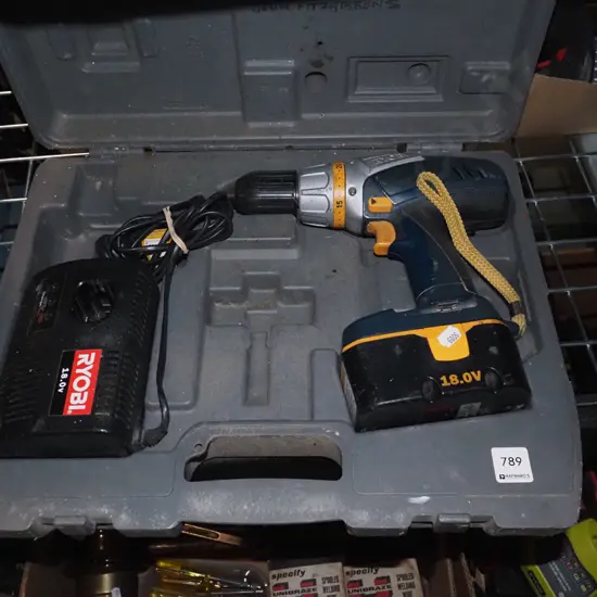 cased Ryobi 18v battery drill