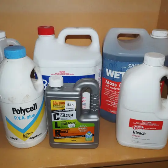 PVA glue, bleach etc