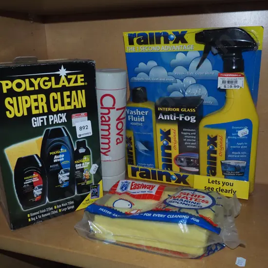 car cleaning kit, chamois etc