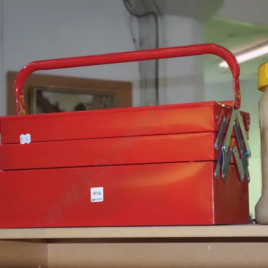 red metal concertina tool box