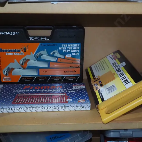 cased Renovator better grips, cased screwdrivers, 80 piece tap fitting kit