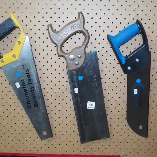 3x small hand saws - blue dots