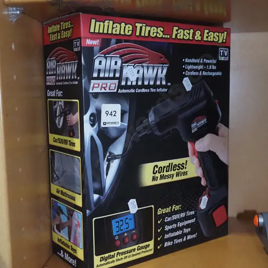 as new boxed Air Hawk automatic cordless tyre inflater
