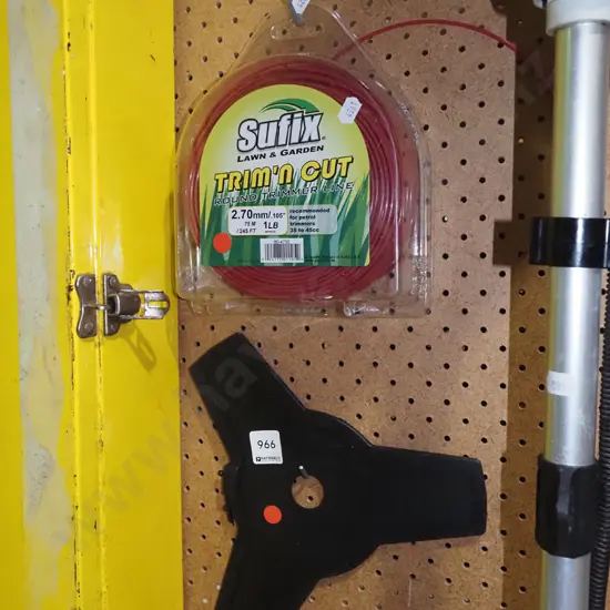 plastic line trimmer cord - scrub bar blade - red dots