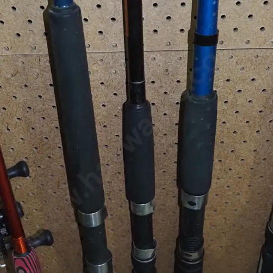 3x fishing rods - no reels - red dots