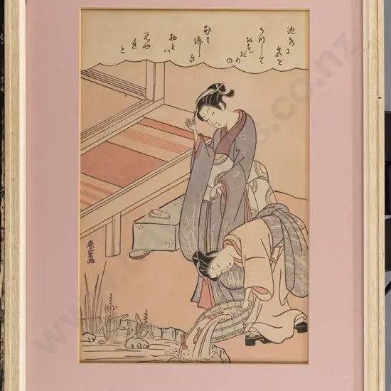 framed Japanese woodblock print - women H-290 W-200