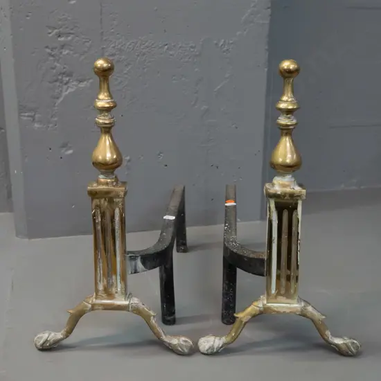 pair of brass and cast iron Empire style andirons / fire dogs H-360 W-210 D-360