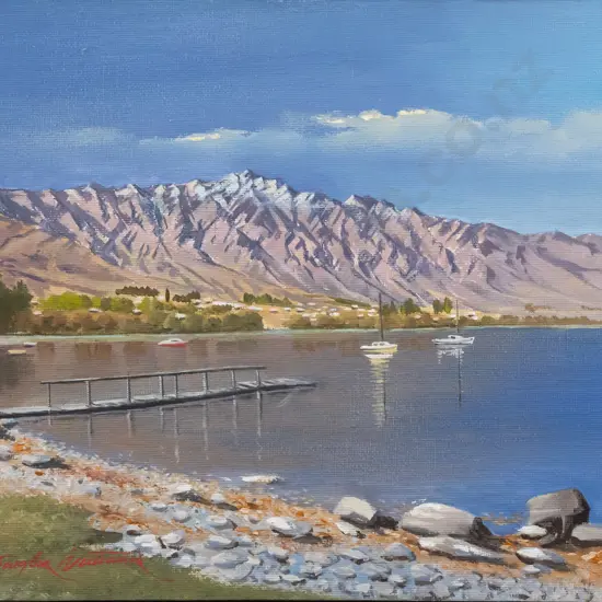 Douglas Williams - small boxed oil on canvas "Queenstown" H-240 W-300