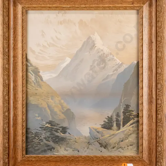 framed vintage John Gully print - mountain scene H-370 W-290