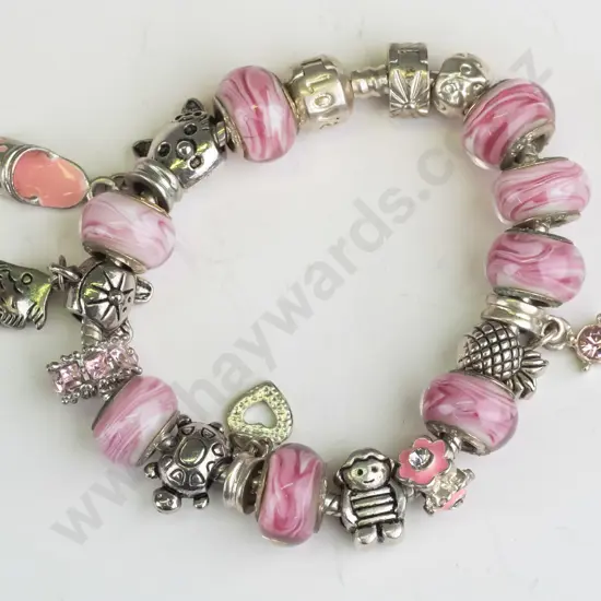 pink charm bracelet stamped 925