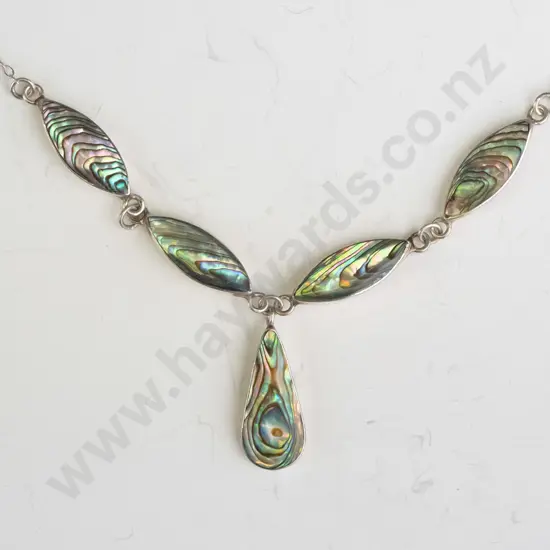 silver paua shell necklace stamped  stg