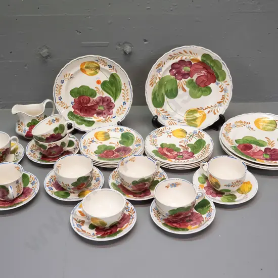 assorted Simpsons Chanticleer Ware / Belle Fiore tableware - chip under rim of one saucer, some others with stains,