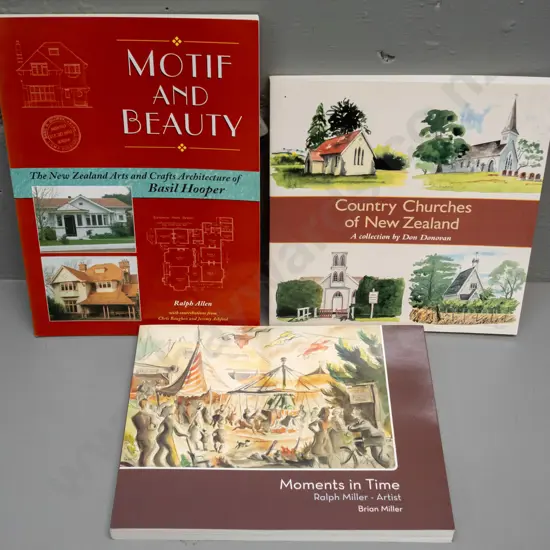 3 NZ art & architecture books - Basil Hooper, Ralph Miller and Don Donovan's Country Churches